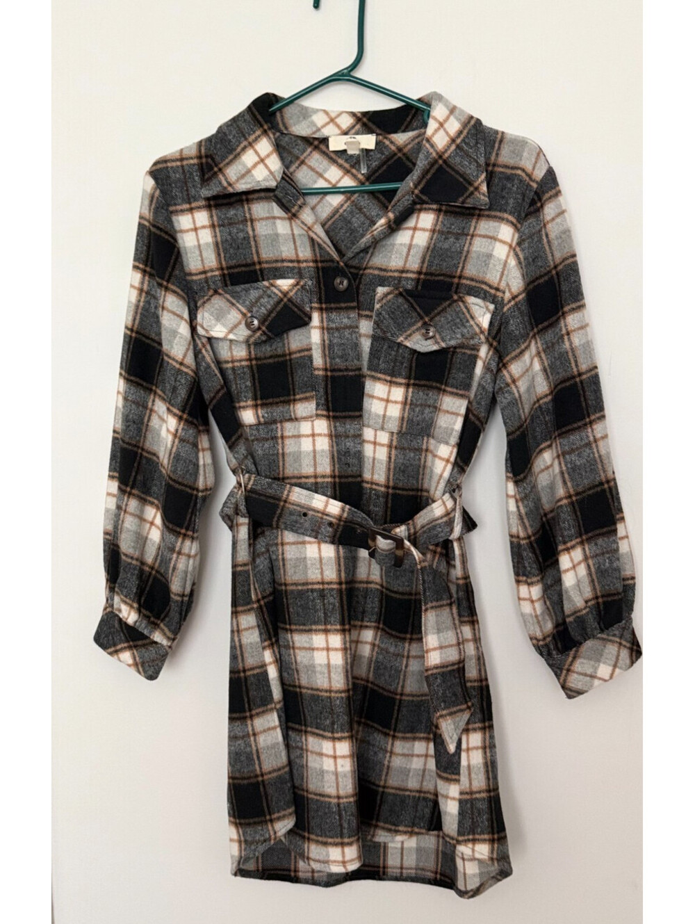Women's Entro Plaid Long-Sleeve Mini Shirt Dress